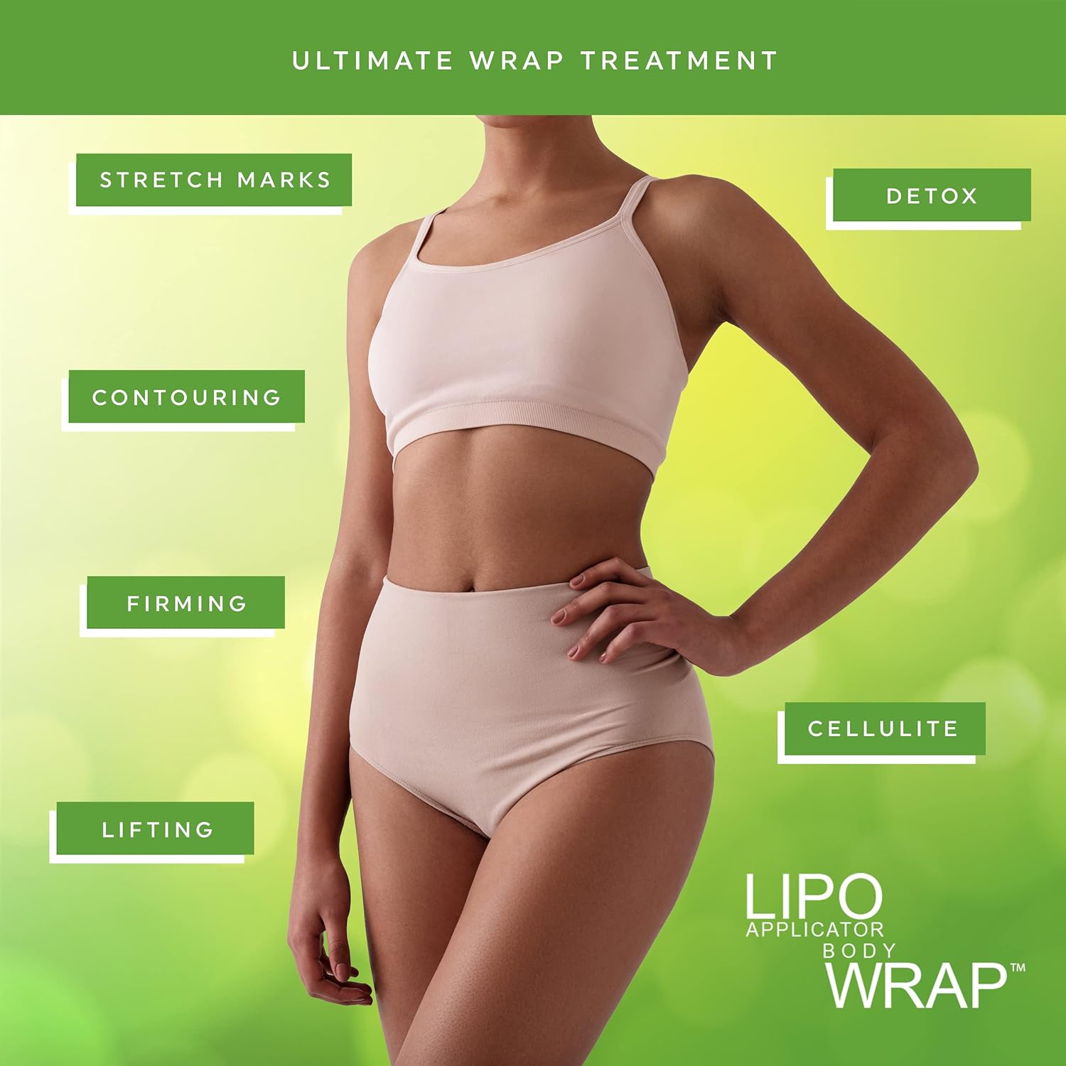 Lipo Applicator Body Wrap With Guarana, Green Tea, and Seaweed Wraps Works for Stomach Belly Legs Arms Abdomen. 6 Wraps + Gel. GTN 00850048680517 - Medactiveshop